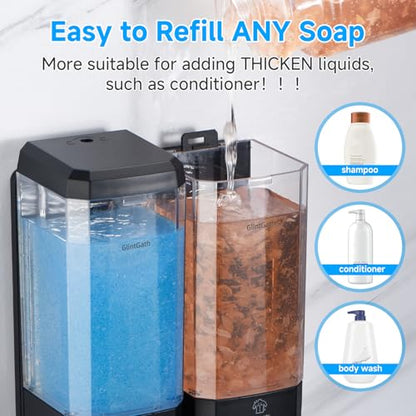 Shampoo and Conditioner Dispenser,GlintGath Shower Dispenser 2 Chamber No Drill Shampoo Dispenser for Shower Wall Mounted Shower Soap Dispenser for Bathroom Hotel,Large Capacity 2 * 500ML,Black - color: Black 2 Chamber