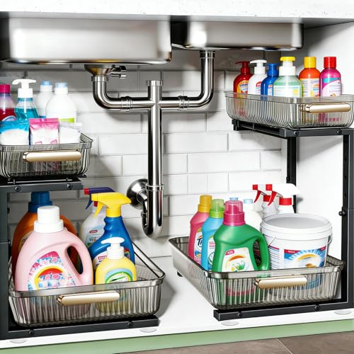 ARSTPEOE Under Sink Organizer - 2 Pack Multi-Purpose Pull-Out Storage Shelf | Slide out Pull out Cabinet Organizer Shelf, Storage for Kitchen Bathroom, Clear - color: Clear, size: 2 Pack