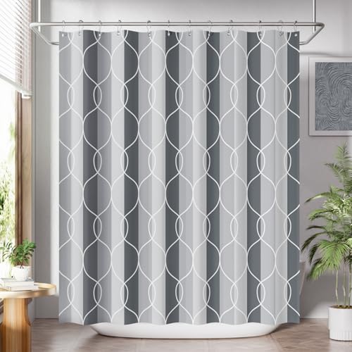 AmazerBath Shower Curtain Grey-Purple, Geometric Multi Color Block Cloth Shower Curtain Sets with 12 Shower Curtain Hooks, Washable Farmhouse Fabric Polyester Bathroom Shower Curtains, 72x72 Inches - color: C- Grey-purple Block +12 Metal Hooks, size: 72"W