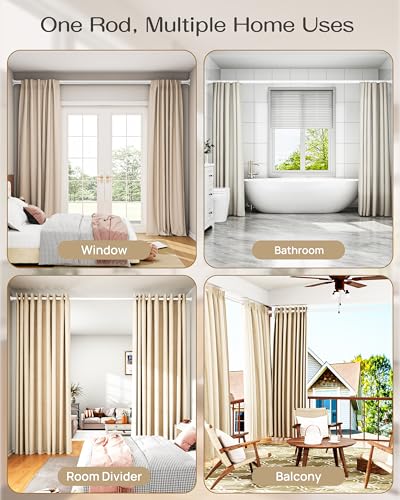Heavy Duty Tension Curtain Rod by EZFurni, 42 to 123 Inches, Anti-Slip Spring Loaded Curtain Rods No Drilling, Apartment Renter Friendly Tension Rods for Windows, Bathroom, Patio, Room Divider, White - color: White, size: 42-123 Inches