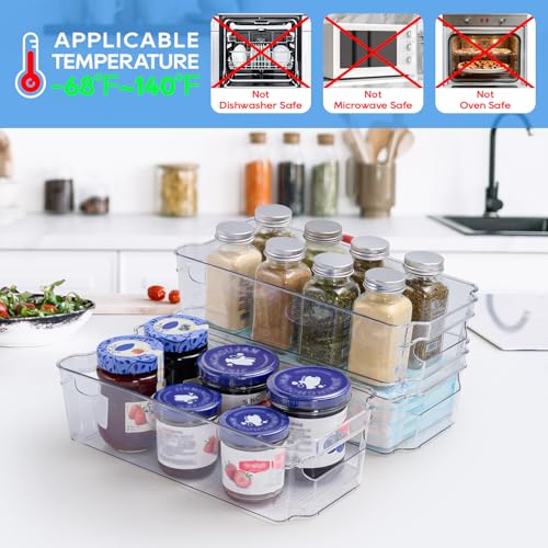 JollyPack Clear Plastic Storage Bins, 8 Pack | Pantry Organizers, Storage with Handles, Clear Storage Containers,Great for Fridge, Kitchen, Bathroom and Office - size: 8pack 12.5"Lx 6.4"W x 3.35" H