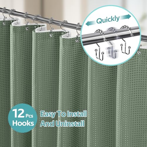 3 in 1 Shower Curtain Set, Waffle Shower Curtain and Liner Set with 12 Double Sided Shower Curtain Hooks, 258GSM Luxury Weighted Cloth Shower Curtains for Bathroom, 72 W x 84 H, Sage Green - color: Sage Green, size: 72"W x 84"L (Pack of 1)