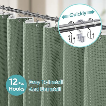 3 in 1 Shower Curtain Set, Waffle Shower Curtain and Liner Set with 12 Double Sided Shower Curtain Hooks, 258GSM Luxury Weighted Cloth Shower Curtains for Bathroom, 72 W x 84 H, Sage Green - color: Sage Green, size: 72"W x 84"L (Pack of 1)