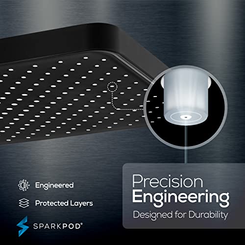SparkPod 12 Inch Black Rain Shower Head - Ceiling or Wall Mount Rainfall Shower Head - Large Coverage Showerhead - Brass Ball Joint with 360° Adjustment - 1-Min Install (Midnight Black Matte) - color: 3 - Midnight Black Matte 12 Inch Rectangle, style: 12