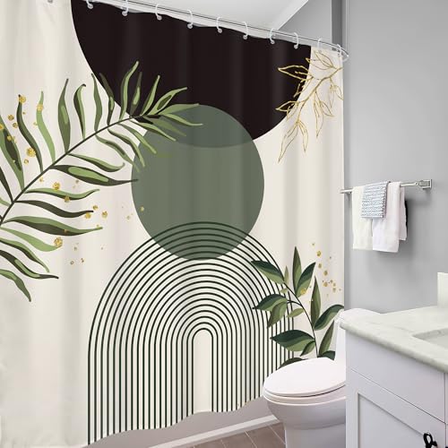 Dark Green Boho Black Bohemian Abstract Bathroom Shower Curtain Set | Teal Geometry look; 72"W x 72"L. waterproof HD print, quick-dry fabric and free hooks for easy setup. - color: A-04black Green, size: 72"W x 72"L (Pack of 1)