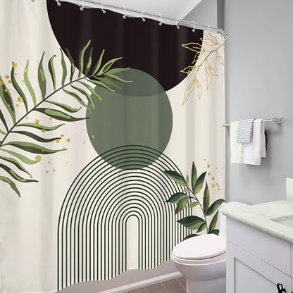Dark Green Boho Black Bohemian Abstract Bathroom Shower Curtain Set | Teal Geometry look; 72"W x 72"L. waterproof HD print, quick-dry fabric and free hooks for easy setup. - color: A-04black Green, size: 72"W x 72"L (Pack of 1)