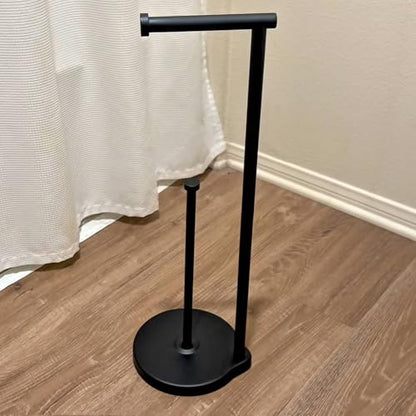 theaoo Heavy-Duty Toilet Paper Holder Stand, Bathroom Storage, Black | Freestanding Toilet Tissue Paper Roll Holder with Reserve Storage. Stainless Steel Stand For Bathroom, Holds Extra Rolls - color: Black