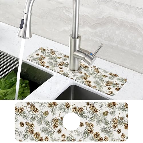 Abstract Pine Cones Sink Faucet Absorbing Mat Splash Guard Behind Faucet Sink Mat Absorbent Fast Drying Faucet Draining Mat for Bathroom Kitchen 5.5"×15" - size: 5.5"x15"