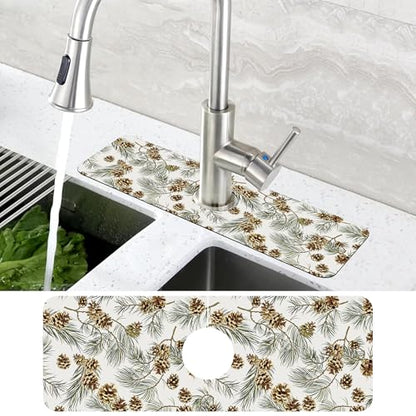 Abstract Pine Cones Sink Faucet Absorbing Mat Splash Guard Behind Faucet Sink Mat Absorbent Fast Drying Faucet Draining Mat for Bathroom Kitchen 5.5"×15" - size: 5.5"x15"