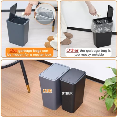 Yieach 12L Slim Bathroom Trash Can with Lid,3.17 Gallon Pet/Dog Proof Kitchen Trash Can,Rectangle Thin Garbage Can,Covered Waste Basket,Narrow Small Plastic Trashcan for Room,Bedroom,Office,Grey 3PCS - color: Gray, size: 12L - 3 PACK