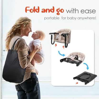 Hook On High Chair - Portable & Foldable for Babies 6-36 Months, Family & Travel Use with Carry Bag(Khaki) - color: Khaki