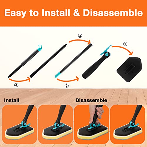 3 in 1 Scrub Cleaning Brush with Long Handle 51'' - Shower Bathtub (Black) | Tub & Tile Scrubber Brush of 1 Stiff Brush Head & 3 Scouring Pads & 3 Microfiber Clothes, for Wall Bathroom Glass Bathtub - color: Black