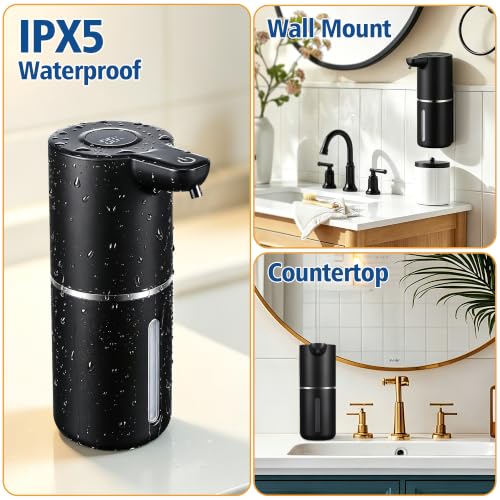 Automatic Liquid Soap Dispenser Touchless | USB Rechargeable Smart Hand Soap Dispenser, 4-Level Adjustable, 12oz Wall Mounted for Bathroom Kitchen(Black, Liquid) - color: Black