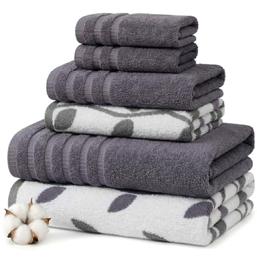 Modern Threads 6 Piece Bath Towel Set – Bathroom Set with 2 Bath Towels, 2 Hand Towels, and 2 Wash Cloths – 100% Cotton, Super Absorbent & Extra Soft – Reversible Natural Vine (Purple) - color: Purple