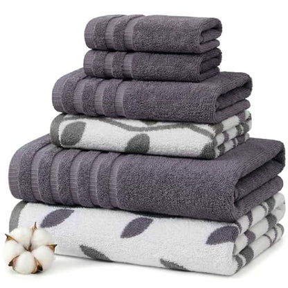 Modern Threads 6 Piece Bath Towel Set – Bathroom Set with 2 Bath Towels, 2 Hand Towels, and 2 Wash Cloths – 100% Cotton, Super Absorbent & Extra Soft – Reversible Natural Vine (Purple) - color: Purple