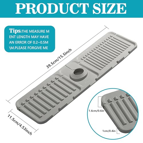 Faucet Mat for Kitchen Sink, Silicone Faucet Handle Drip Catcher Tray Mat, Silicone Kitchen Sink Splash Guard, Ideal Protective Tray for Stone Sinks in Kitchen & Bathroom - color: Gray
