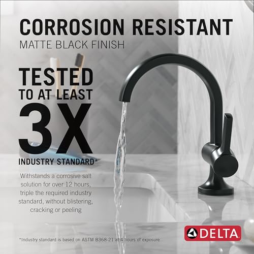 Delta Albion Matte Black Bathroom Faucet 1 Hole, Single Hole Bathroom Sink Faucet for Vanity, Metal Push-Pop Drain Assembly, Matte Black 15855LF-BL - color: Matte Black