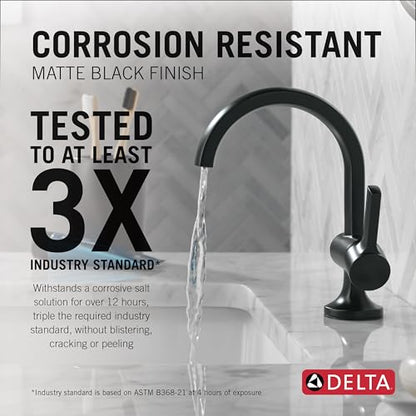 Delta Albion Matte Black Bathroom Faucet 1 Hole, Single Hole Bathroom Sink Faucet for Vanity, Metal Push-Pop Drain Assembly, Matte Black 15855LF-BL - color: Matte Black