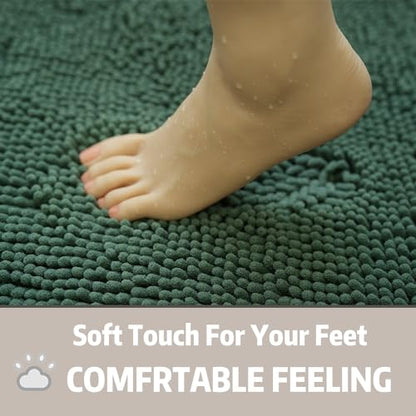 Bathroom Rugs Chenille, Extra Thick and Absorbent, Non-Slip, Machine Washable, Dry Quckily, Soft Cozy Plush, Used Under Shower Bathtub and Sink, Bath mat Sets 2Piece Dark Green - color: Dark Green, size: 16 x 24 inch + 20 x 32 inch (Rectangular)