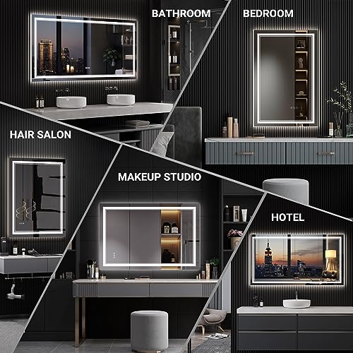 Led Bathroom Mirror, 40x24 Inch, Front & Backlit, Anti-Fog, Wall Mounted, 10W, 192 LED Beads, Silver - size: 40"L x 24"W