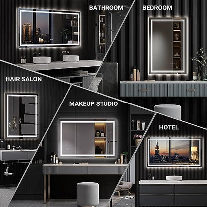 Upgraded Led Bathroom Mirror with Front and Backlit, 48x36 Inch Led Mirror for Bathroom, Anti-Fog, Acrylic Side, Top Tempered Glass, Dimmable, Rotatable Led Bathroom Vanity Mirror - size: 48"L x 36"W
