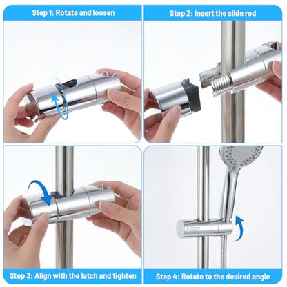 Shower Head Holder for Slide Bar - Universal Adjustable 0.77-1.1in /19-27mm | Hand Shower Wand Holder Bracket - 360 Degree Rotation Sprayer Showerhead Holders with Hanging Bathroom Replacement