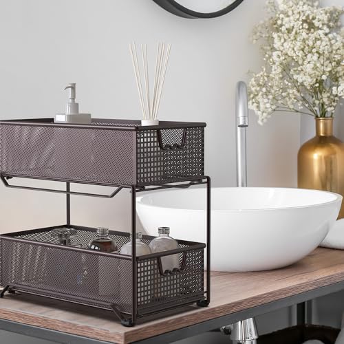Deco Brothers 2 Tier Bathroom Storage Organizer with Pull-Out Drawer Bronze - color: Bronze