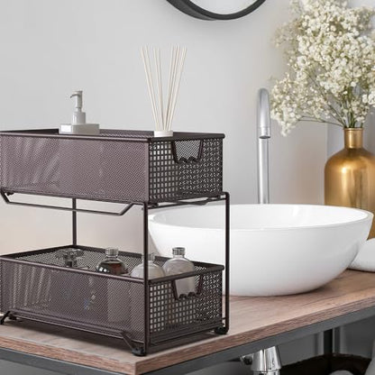Deco Brothers 2 Tier Bathroom Storage Organizer with Pull-Out Drawer Bronze - color: Bronze