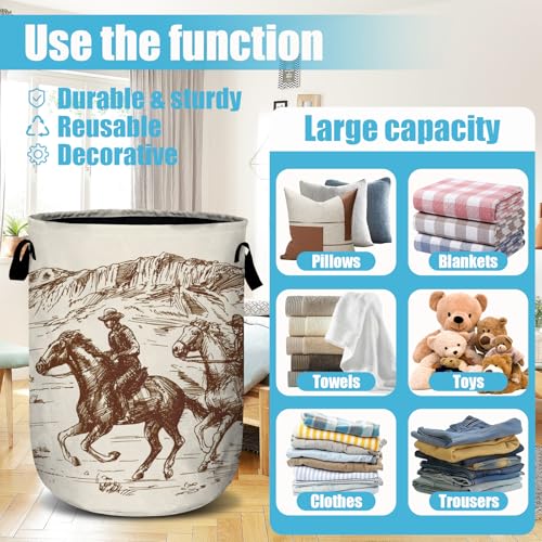 American Wild West Desert Cowboys Laundry Basket, Laundry Hamper Collapsible Oxford Cloth with Handle Clothes Storage Bin for Bathroom Laundry Room Bedroom 15.7 X 20 Inch - color: American Wild West Desert Cowboys