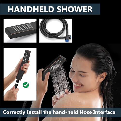 Aolemi Shower Faucet Set with Handheld Oil Rubbed Bronze 8 Inch Head | Pressure Balance Shower Valve and Trim Kit,SUS304 Rain Head and Handle System,All Metal,Wall Mount,Bathroom,Handheld Spray - color: Bronze, size: 8 Inch Wall Mount Shower Head
