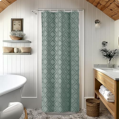 Sage Green Shower Curtain Set for Bathroom, 36" Width Stall Small Boho Shower Curtain with 12 Hooks, Soft Jacquard Design Fabric Shower Curtain, Machine Washable, Sage Green, 36 W x 72 L - color: Sage Green, size: 36"W x 72"L (Pack of 1)