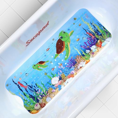 Secopad Bathtub Mat Non Slip, Cute Tub Mat, 40" x 16", Red Turtles | Rectangular, Anti-Slip, Machine Washable, with Drain Holes and Suction Cups,For Bathtub and Shower Floor, for Toddler & Kids - color: Red Turtles