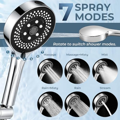 Shower Head with Handheld High Pressure Chrome, Adjustable Bar | No drilling required, Height-Adjustable, 9-inch rainfall head, silicone slide bar, 3-waydiverter, 59-inch hose, G1/2 fit - color: 1-Chrome