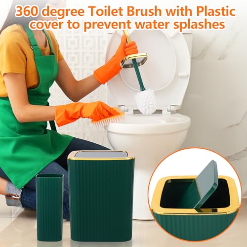 9 PCS DarkGreen Bathroom Accessories Set with Trash Can Bathroom Accessory | All-in-One Kit with Trash Can,Toothbrush Holder,Soap Dispenser,Toothbrush Cup,Vanity Tray,Soap Dish,Toilet Brush etc for Home - color: Darkgreen