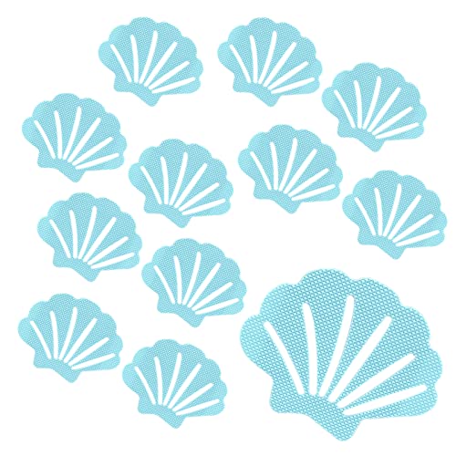 12Pcs Blue Bathtub Stickers Non Slip Shell Shaped | Safety Shower Treads, Adhesive, For Bathroom Bathtub, Shower Floor - color: Blue