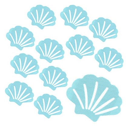 12Pcs Blue Bathtub Stickers Non Slip Shell Shaped | Safety Shower Treads, Adhesive, For Bathroom Bathtub, Shower Floor - color: Blue