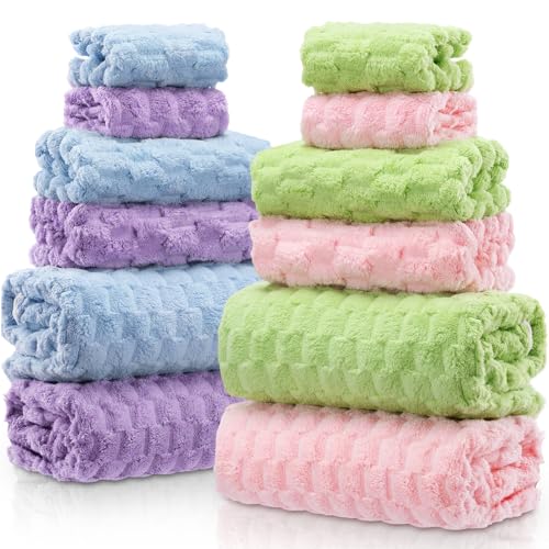 Gilprop 12 Pcs Soft Bath Towels Set for Bathroom Quick Dry 4 Bath Sheet 4 Hand Towel 4 Washcloth Absorbent Microfiber Fluffy Shower Washcloth for College Dorm Spa Gym Hotel Travel(Fresh Color) - color: Fresh Color