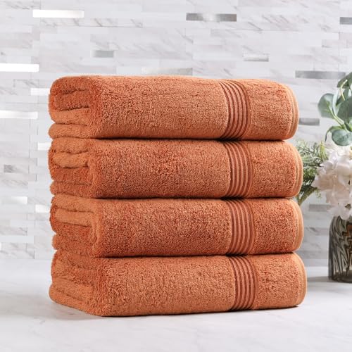SUPERIOR Egyptian Cotton Bath Towel Set, Towels for Home Bathroom, Master Bath, Decor Essentials, Quick Dry, Absorbent, Large Body Towels, Spa, Hotel, Resort, Adult, Kids, Set of 4, Caramel Brown - color: Caramel Brown, size: Bath Towel (4-Pack)