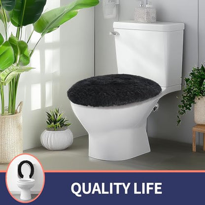 Soft Microfiber Toilet Lid Cover 17.5" x 15" Machine Washable | Solid Toilet Seat Cover Adjustable Rubber Backing Fits Most 16 -17.5" L x 14-16" W Round Oblong and Elongated Toilet Seat - color: Black