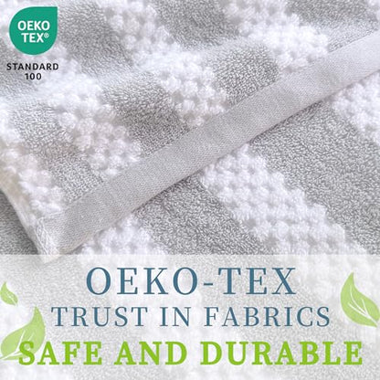 Waffle Bath Towels, 4PC 28" x 52" - 100% Cotton | Quick Dry | Light Weight | Soft | Breathable, Striped Bath Towels for Bathroom, Shower Towel Gift Set, Gray Stripes and White Checker/Waffle - color: Grey and White, size: 4 PC Bath Towel Set