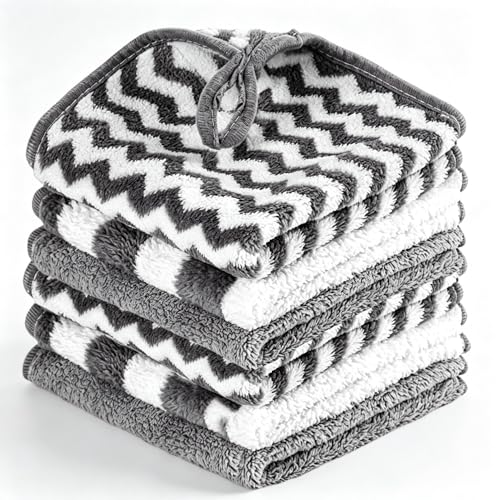 Microfiber Cleaning Cloths, 6 Pack Gray Kitchen Towels | 12x12 Inch, Ultra Soft Absorbent, Lint Free Dish Towels with Hanging Loop, Reusable for Kitchen, Car & Household - color: Gray, size: 12×12inches