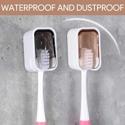 4 PCS Toothbrush Holder Wall Mounted with Cover, Electric Toothbrush Holders for Bathroom (Single-Slot Design), Moisture-Proof and Dust-Proof Organizer for Home and Travel Use(Gray,Brown) - color: Brown,grey