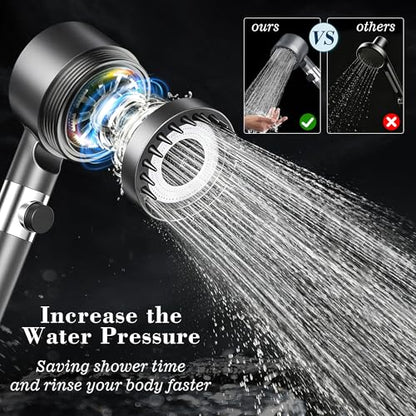 High Pressure Shower Head Ionic Technology Filtered with Handheld | 3 Spray Modes Shower Head and 5 Replaceable Filters,2 Hoses Power Wash for Hard Water, with ON/OFF Switch ﻿