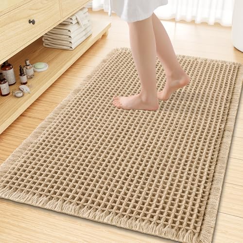 Smiry Waffle Bath Mat 47X32, Extra Soft Absorbent Bathroom Rugs, Brown | Non Slip Machine Washable Quick Dry Bath Rugs for Bathroom Floor, Tub, Shower, Home Decor Accessories - color: Brown, size: 47'' X 32''