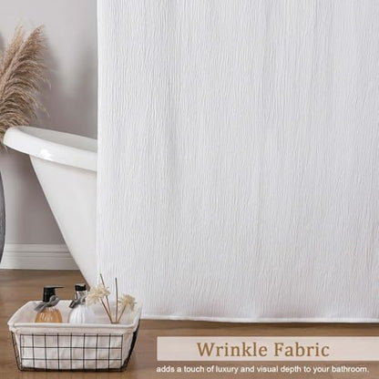 Aiyufeng Fabric White Long Shower Curtain for Bathroom, 3D Textured Pattern Shower Curtain Hotel Spa Quality, Boho Bathroom Curtain Modern Style Soft Cloth Luxury, Machine Washable,72x84 Inches - color: White, size: 72"W x 84"L (Pack of 1)