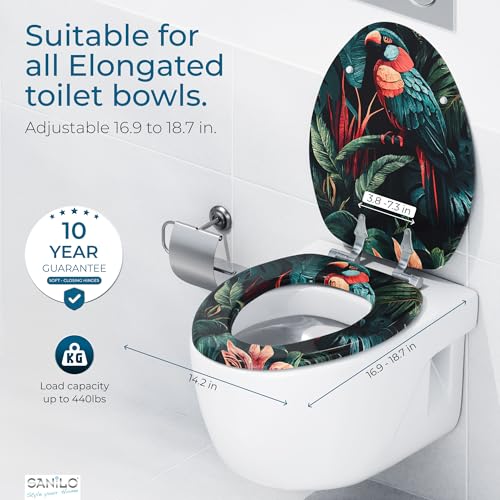 SANILO Wooden Toilet Seat with Soft Close [ELONGATED] - Decorative, Quiet & Slow Close Molded Wood Seat - With Strong Bumpers & Hinges - Adjustable Fit - Exotic - color: Exotic