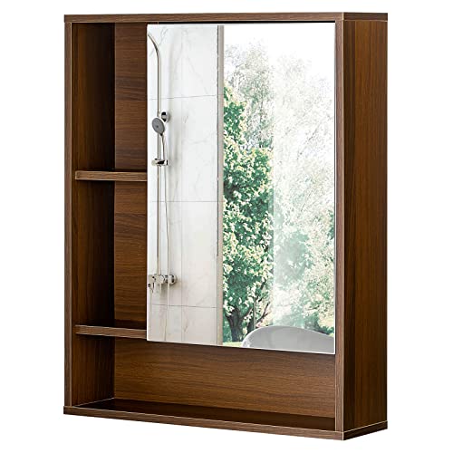 ChooChoo Bathroom Wall Mirror Cabinet, Medicine Cabinet with Storage Shelf | Over The Toilet Storage Cabinet, Adjustable Shelf, 6.3 x 21.6 x 24 Inches, Walnut - color: Walnut