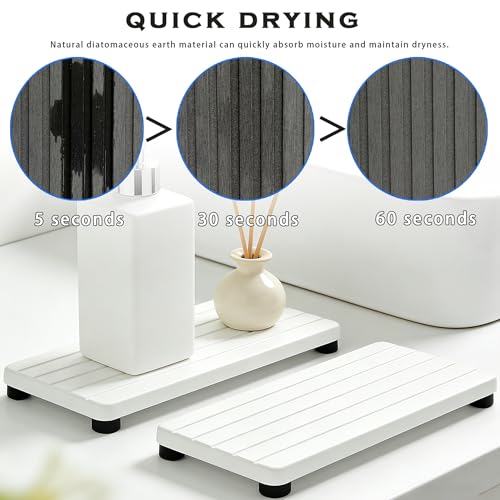 2PCS Stone Drying Tray, Water Absorbing Stone Tray for Sinks, Neat Diatomite Sink Trays, Fast Drying Kitchen Sponge Hand Soap Holder, Instant Dry Sink Coasters Used for Bathroom Counter -White - color: 2pcs White 5stripes