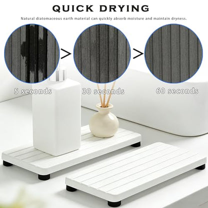 2PCS Stone Drying Tray, Water Absorbing Stone Tray for Sinks, Neat Diatomite Sink Trays, Fast Drying Kitchen Sponge Hand Soap Holder, Instant Dry Sink Coasters Used for Bathroom Counter -White - color: 2pcs White 5stripes