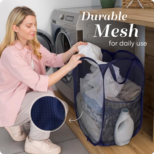 Handy Laundry Collapsible Mesh Foldable Hamper 14" x 14' x 24" Navy Blue - color: Blue